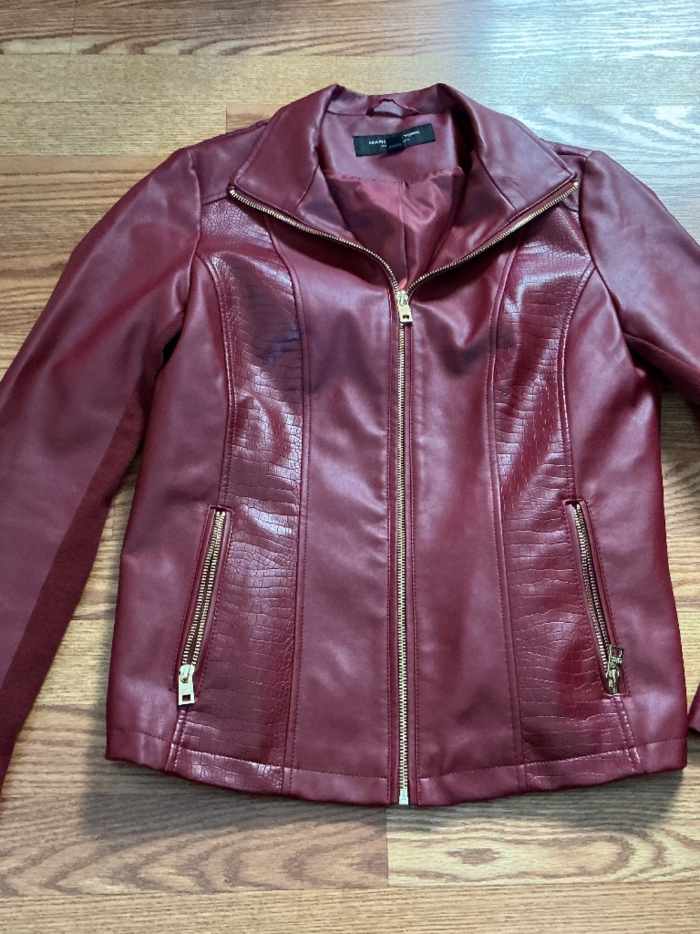 Marc New York Red Faux Leather & Knit Full Zip Motorcycle Jacket Size S